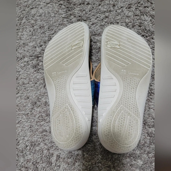 Spenco Orthotic Sandals, Womens‎ Size 7, Tan Bottom With Blue And Green Straps - Picture 2 of 3